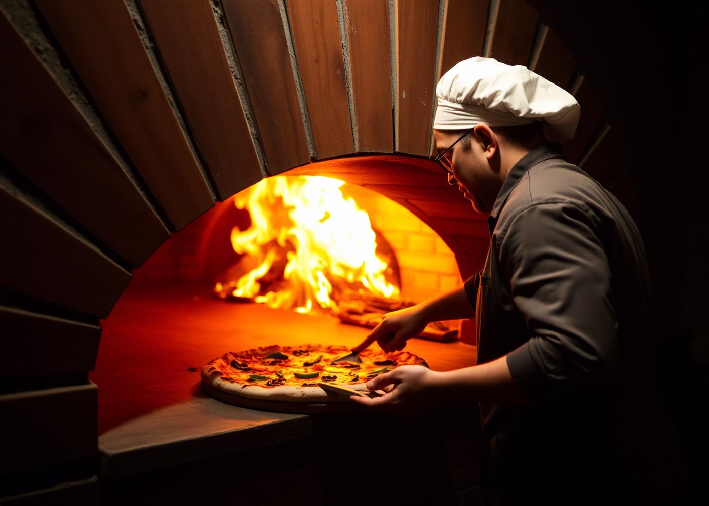 Pizzaiolo am Holzofen
